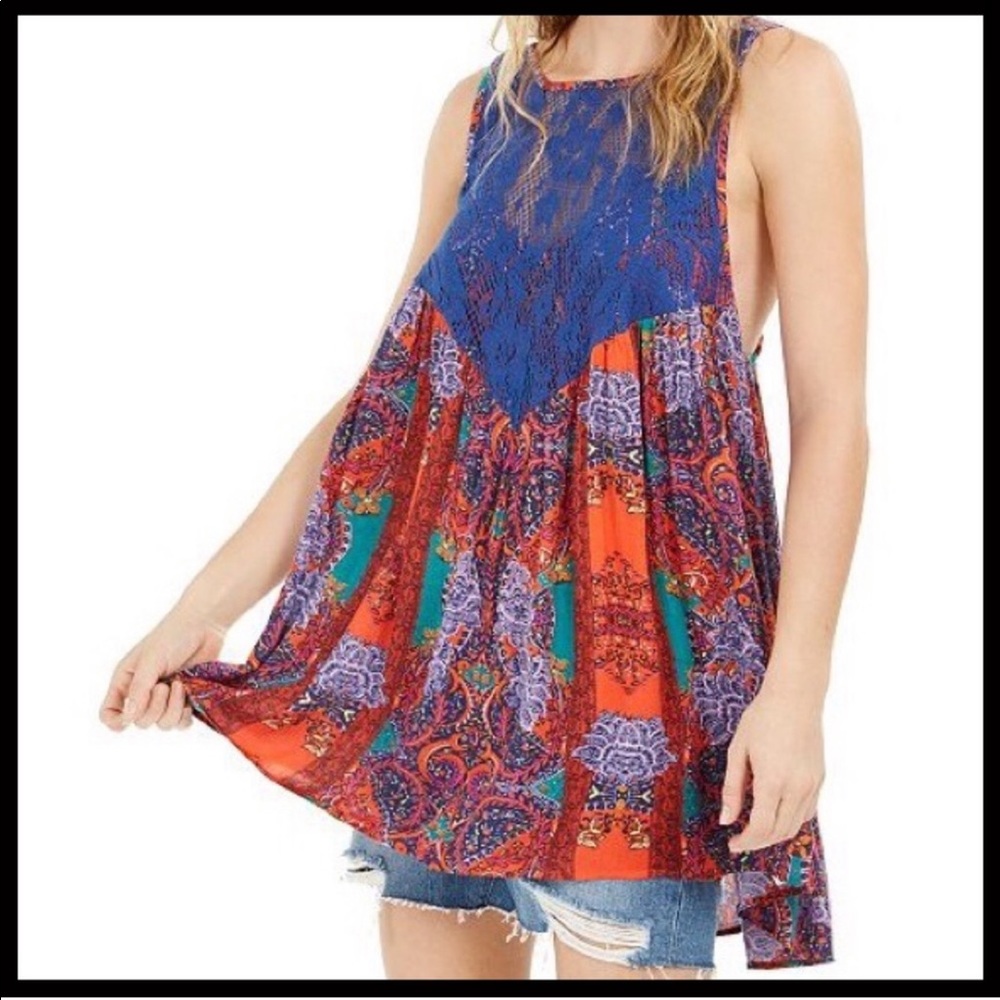 Free People Count Me In Trapeze Mini Dress Blue